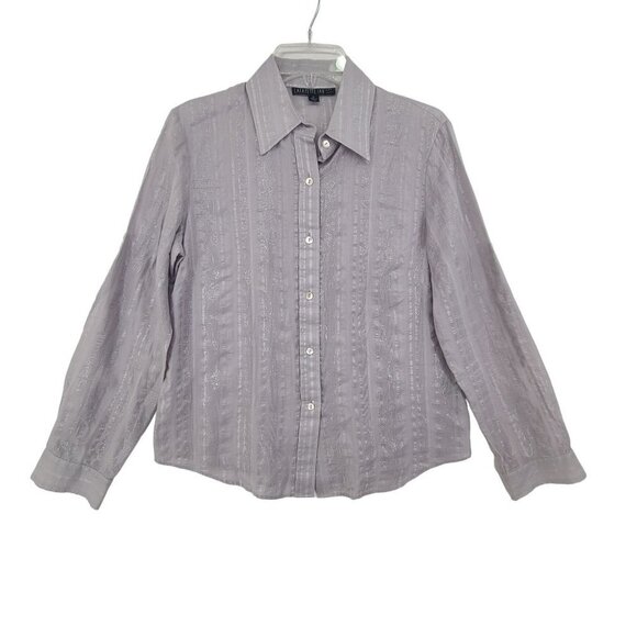 Lafayette 148 Button Down Shirt Long Sleeve Collared Neck Grey Size 6 - Picture 1 of 10